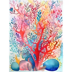 Buy Rainbow Coral Modern Folk Art Watercolour Painting Canvas Poster Print Wall Art • 13.99£
