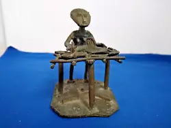 Buy Vintage Ashanti Bronze/ Brass Figurine - Woman Cooking Fish • 35£