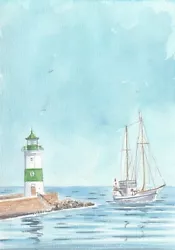 Buy Pilot's Island - Lighthouse Mucus (about 21 X 29.7 Cm) Orig Watercolor - U.Chef • 4.22£
