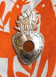 Buy Small Mexican Natural Tin Silver Heart Milagro Mirror Handmade Folk Art #3 • 11£