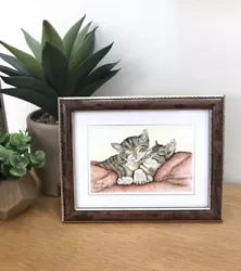Buy Original Framed Small Watercolour Painting Tabby Cats Kittens By Audrey Matthews • 10£
