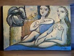 Buy Pablo Picasso Artist Oil Painting Canvas Signed Stamped Hand Handmade Vintage • 117.30£