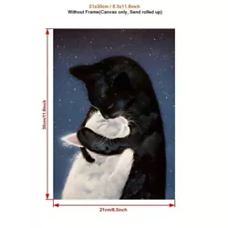 Buy Gorgeous CAT Painting Black White LOVE Cats HUG CANVAS 21 X 30cm, UK Seller • 6.99£
