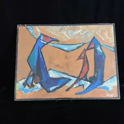 Buy MCM Mid Century Abstract Oil Painting Birds Artist Signed Crane 24”x18” • 111.31£