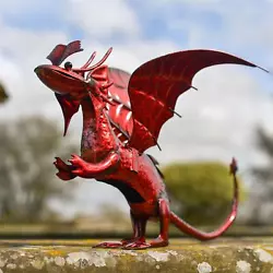 Buy Red Metal Baby Dragon Garden Sculpture Outdoor Ornament • 19.99£