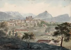 Buy LANDSCAPE OF GENEVA SWITZERLAND Watercolour Painting ELIZABETH CAMPBELL 1827 • 110£
