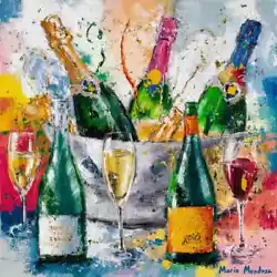Buy Limited Edition Print Mendoza Oil Painting Champagne Wine Vintage Modern Art • 250£