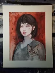 Buy Girl And Cat Portrait Painting Acrylic Signed Adam Pearsall 6  X 8  • 24.99£