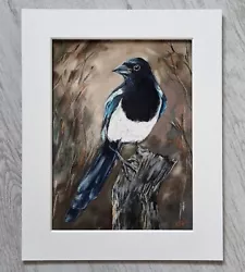 Buy Original Pastel Painting Magpie Portrait Bird Drawing Pastel Art 6x8 Inches • 64.50£