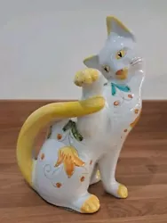 Buy Large Bellini Italy Yellow White Art Pottery Playful Kitten Cat Figurine • 15.95£