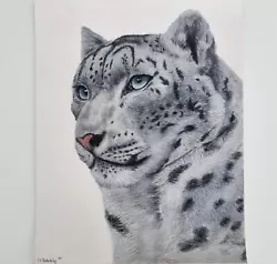 Buy Original Art Pastel Painting Wildlife Drawing Big Cat Snow Leopard Portrait  • 125£