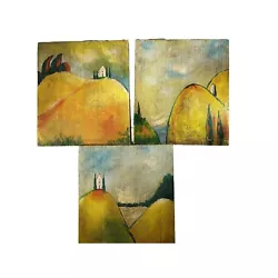 Buy Hand-Painted Triptych Art Set House Landscape - 12 X12  Artist Janet Weed Beaver • 20.42£
