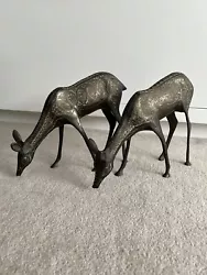Buy Pair Of Carved Metal Deer Statuettes • 20£