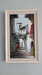 Buy Colourful Mediterranean Street Scene Vintage Framed Oil On Canvas Sunshine  • 25£