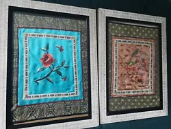 Buy 2 VINTAGE CHINESE Silk Panel Embroidery Not PAINTING FLOWERS  In A4 Glass Frames • 2.20£