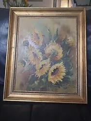 Buy Framed Gold Painting Sunflowers 15.5  X 19  M Parrot Wood Frame  • 55£