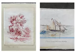Buy Antique Pencil & Watercolour Tree Landscape & Penmaenmawr Wales Boat Study Verso • 92£