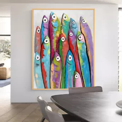 Buy Mintura Hand Painted Fish Oil Painting On Canvas Modern Home Decoration Wall Art • 74.54£