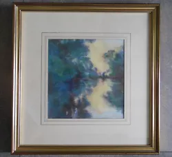 Buy Sunset On Tree Lined Lake River. Impressionist Original Pastel Attr Sally Porch. • 48£