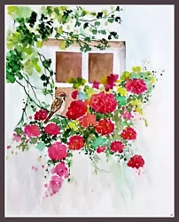 Buy ORIGINAL WATERCOLOUR PAINTING:  Little Bird And Blooms • 15£