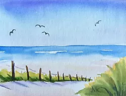 Buy Seaside Shore  Beach Original Watercolor Seascape Painting Signed  • 10.54£