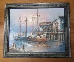 Buy Beautiful Oil Painting Of Fishing Boats In A Harbor At Sunset Signed W. Jones • 34.99£