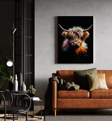 Buy Colourful Highland Cow Painting Large A2 Canvas Stardust FREE DELIVERY • 29.99£