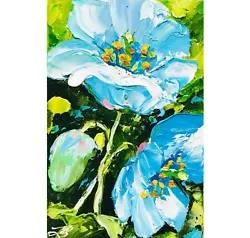 Buy Original Art Himalayan Blue Poppy Impasto Painting Oil Best Holiday Gifts 6x4  • 31.80£