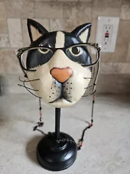Buy Kitschy FOLK ART Primitive Cat Eye Glass Holder Carved Wood Nvr Lose Yr Glasses • 20.42£