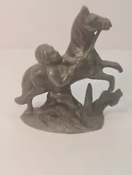 Buy Vintage/Antique Black Metal Hollow Sculpture Of Wild Horse And Child Rider • 32.50£