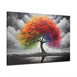 Buy Rainbow Tree Canvas Multi Coloured Lake Oil Painting Print Nature Wall Art • 47.99£