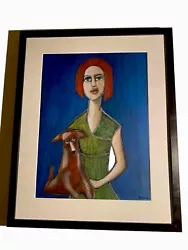 Buy Original Acrylic & Oil Pastels Painting, WOMAN WITH A DOG. Ideal Present / Gift. • 56£
