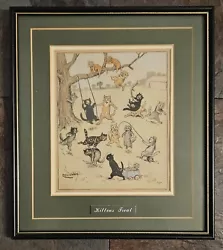 Buy Rare Louis Wain Vintage Framed Print  Kittens Treat  Cats Playing In The Garden • 34.99£