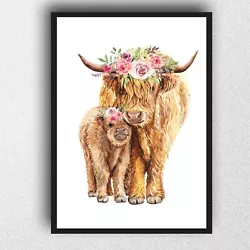 Buy Highland Cow And Baby Print PICTURE WALL ART A4 Gloss Wall Art Mummy • 4.25£