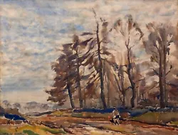 Buy Fred Lawson Original Vintage Watercolour Painting Man & Dog Yorkshire Landscape • 83£