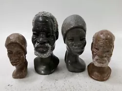 Buy Hand-Carved African Stone Bust Statues - Set Of 4 Unique Vintage Sculptures • 9.99£