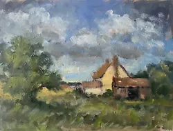 Buy Norfolk Landscape, Small, Oil Painting, Cottage, Un-Framed, Clouds, Trees. • 36£