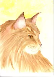 Buy Cat Painting Original Watercolour Maine Coon Kitty Kitten Feline Art Direct From • 4.99£