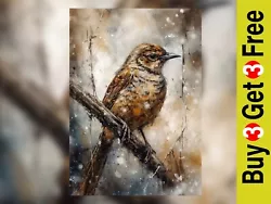 Buy Perched In Silence: A Brown Bird On Tree Branch Watercolor Painting Print 5 X7  • 4.99£