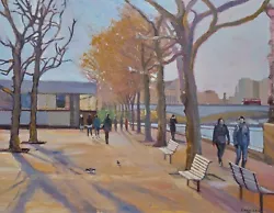 Buy Oil Painting,  London, South Bank, River Scene 49x59cm Canvas, Framed, Signed • 195£