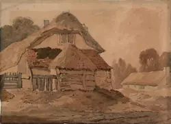 Buy COTTAGES IN LANDSCAPE Antique Watercolour Painting - 19TH CENTURY • 70£