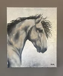 Buy Original Handpainted Horse Portrait On Canvas Silver Foil Metalic Oil Painting • 80£