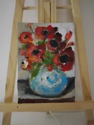 Buy Flowers Painting Poppies Painting Vintage Style Cardboard Impasto  12.5x17.5cm  • 20£