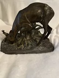 Buy Vintage P.J. Mene Bronze Deer Statue Eating Grass 9” Wide • 177.06£