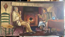 Buy Portrait Two Men At Fireplace With Pipe Smokers Cozy Corner Antique • 135.85£