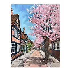 Buy Cherry Blossom Lymm Village Cheshire Painting Wall Art Poster Print • 11.99£