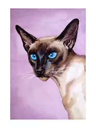 Buy Watercolor Original Oriental Siamese Cat Watercolor Painting Cat Pet • 23.90£