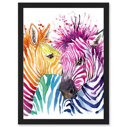 Buy Rainbow Two Rainbow Zebra Painting Multi Coloured Framed A3 Wall Art Print • 26.99£