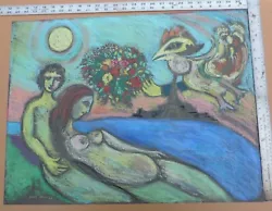 Buy After Marc Chagall - David Stein Artist Pastel Painting  Original Signed 1968 • 326.76£