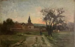 Buy Antique Oil Painting BARBIZON LANDSCAPE SUNSET Eugène Galien-Laloue (Galiany) • 395£